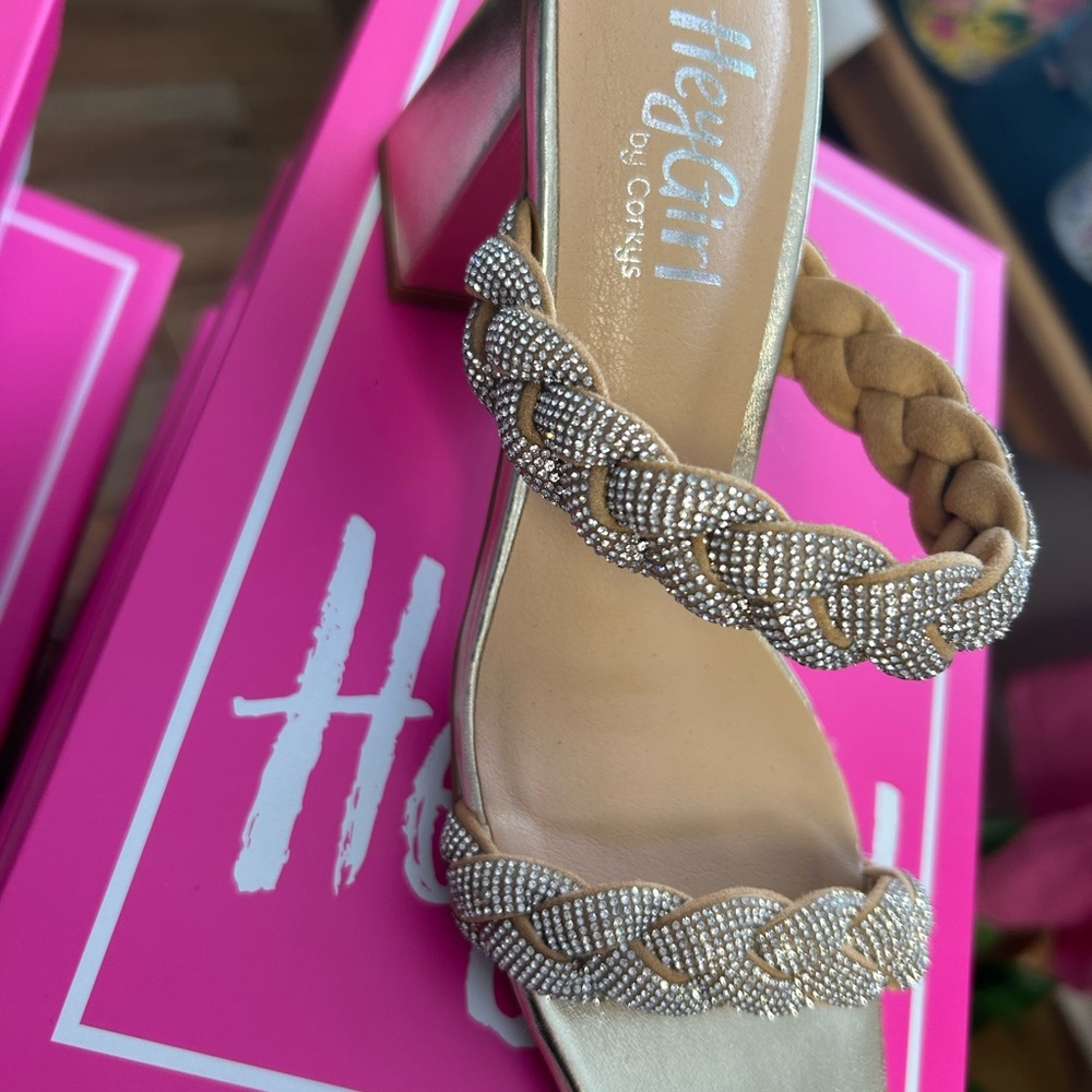 Corkys Gold Heeled Sandals with Glittery Strap - Picture 3 of 3